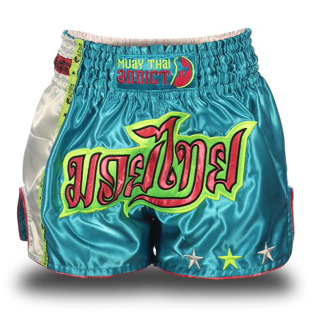 Aqua Blue Single Panel Stars Muay Thai Shorts