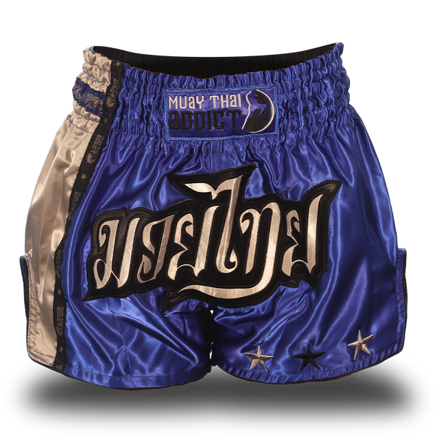 Blue and Grey Single Panel Stars Muay Thai Shorts