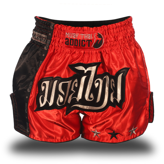 Red and Black Single Panel Stars Muay Thai Shorts