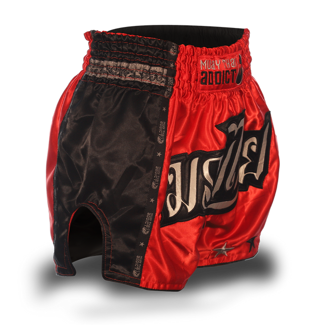 Red and Black Single Panel Stars Muay Thai Shorts