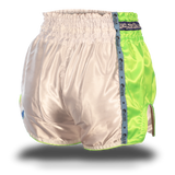 White and Neon Green Single Panel Stars Muay Thai Shorts